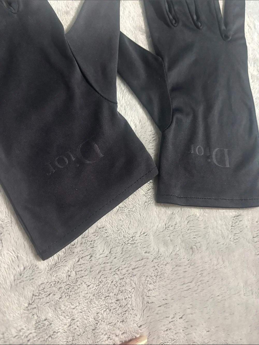 Dior Black Embossed Logo Satin Gloves